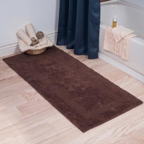 Lavish Home Cotton Bath Mat- Plush 100 Percent Cotton 24x60 Long Bathroom Runner- Reversible, Soft, Absorbent, and Machine Washable Rug (Chocolate)
