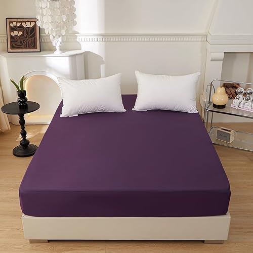 Bedding Twin Size Fitted Sheet Only-Twin Size Deep Pocket Bottom Sheet Fits 15inches Bed Matress Sheet Soft and Microfiber-Easy Care - Dark Purple