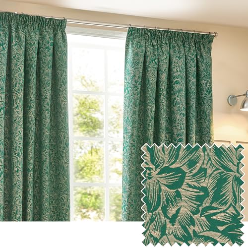 furn. Wylder Nature Grantley Jacquard Pencil Pleat Curtains - 2 Panel - Width x Drop - 168 x 229cm (66 x 90) - Emerald