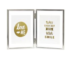 Inov8 Framing Tarnish Resistant Silver Designer Floating Double Picture Frame with Thin Bead Edge Design for Two 3.5x5inch (9x13cm) Photos