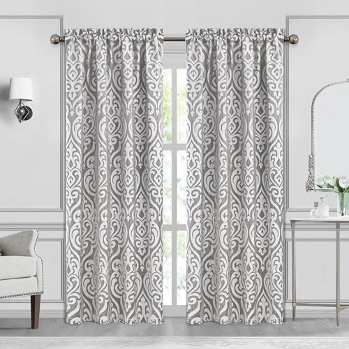 Loom and Mill Contemporary Damask Curtains for Bedroom, Luxury Lined Darkening Jacquard Curtains 2 Panels with Tiebacks, Window Curtain for Living Room Banquet Decor, Rod Pocket(52???Wx 84???L, 2 Panels)