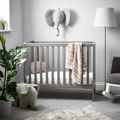 Obaby Bantam Space Saver Cot – Taupe Grey – Compact 120 x 60 cm Convertible Cot Bed with Adjustable Base & Teething Rails