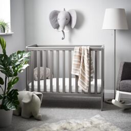 Obaby Bantam Space Saver Cot – Taupe Grey – Compact 120 x 60 cm Convertible Cot Bed with Adjustable Base & Teething Rails