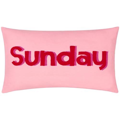 furn. Sunday Embroidered Cotton Polyester Filled Cushion, Pink
