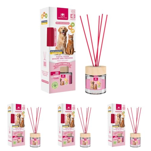 CRISTALINAS Pet Odour Remover Reed Diffuser - Fluffy Towels Scent Air Freshener - 35ml Home Air Fresheners - Long Lasting Continuous Home Fragrance Up To 6 weeks - Reed Diffusers with Essential Oils