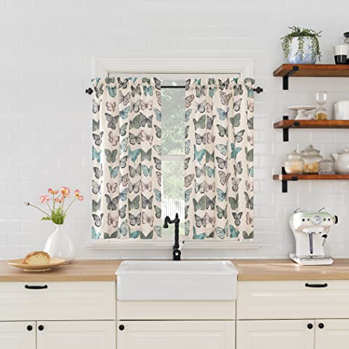 "No. 918 Magdalena Crushed Sheer Voile Rod Pocket Kitchen Curtain Tier Pair, 56"" x 36"", Blue"