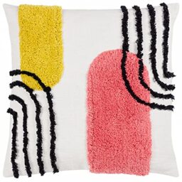 furn. Heya Home Elmer Tufted Cushion Polyester Filled – Abstract Retro Design, Playful Shapes (Citrus/Pink - 45x45cm)