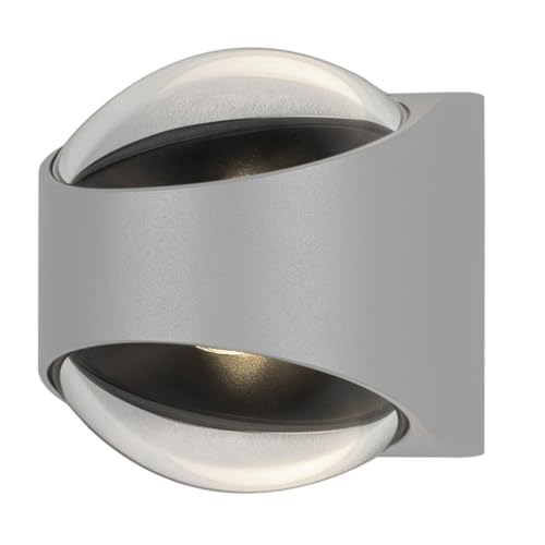 Konstsmide Outdoor Wall Light Mains Powered/Bitonto Up Down Modern Outdoor Wall Lamp/LED High Power 2 x 5.5 W Wall Lamp/Convex Wide Angle Clear Glass Lenses/Aluminium/IP54/Outside Light White