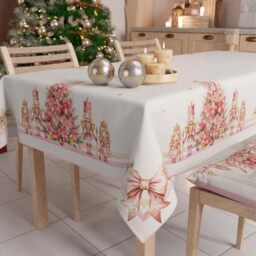 PETTI Artigiani Italiani - Christmas Tablecloth Stain Resistant Rectangular Table Cover for Kitchen, Pink Nutcracker Design, 140x450 cm, 100% Made in Italy