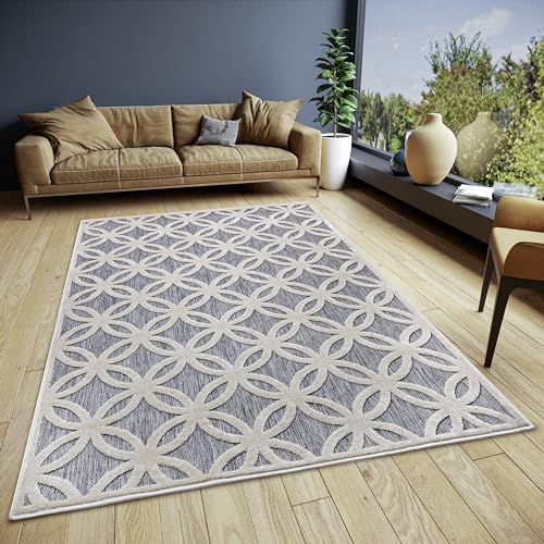 HANSE Home Circle Design Living Room Rug - Flat Weave Modern Geometric Diamond Pattern, Scandinavian Style Living Room Rug for Dining Room, Children's Room, Hallway - Grey Beige, 133 x 190 cm