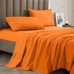 CELINE LINEN Best, Softest, Coziest Bed Sheets Ever! 1800 Thread Count Egyptian Quality Wrinkle-Resistant 4-Piece Sheet Set with Deep Pockets 100% HypoAllergenic, Queen Vibrant Orange