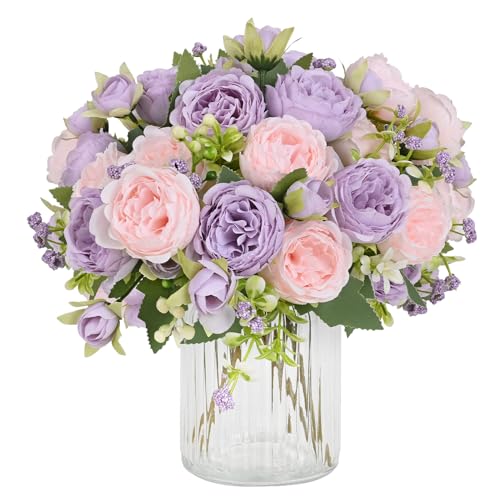 MARTINE MALL 2 Packs Peonies Artificial Flowers, Pinkish-Purple Artificial Peonies, Silk Peonies Flowers Fake Peonies Artificial Flowers Peonies Bouquet for Centerpiece Table Wedding Party Home Decor