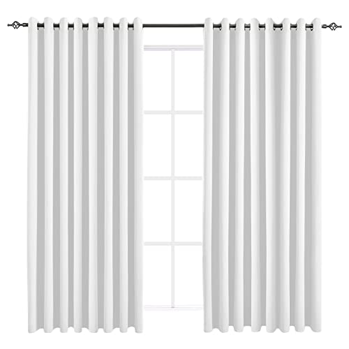 JSFLY Blackout Curtains for Bedroom 2 Panels 108 W x 84 L Inches Ash White - Thermal Insulated Solid Grommet Window Drapes Extra Wide for Sliding Door