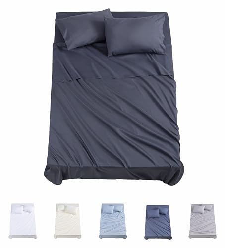 Todocama 4-Piece Bedding Set – 3001 – Fitted Sheet – Top Sheet – Two Pillowcases 50 x 80 cm (Bed 105 x 190/200 cm, Dark Grey)