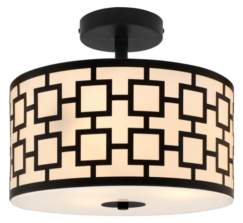 Art Deco Frosted Glass Ceiling Light Flush Mount Opal Arcylic Drum Lamp Shade Black Chequered H3124