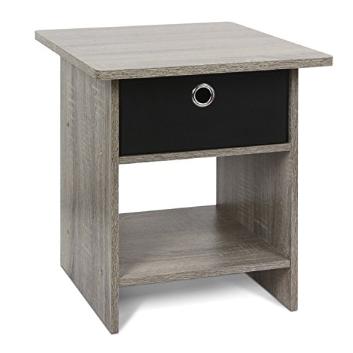 Furinno DARIO Side Table, Square End Table with Storage Bin, Round Corner Night Stand, Bedside Table with Open Back Shelf, for Living Room, Bedroom, French Oak