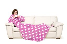 Kanguru Deluxe Pop, fluffy blanket, fleece blankets for adults, blanket with sleeves with Kangaroo pocket, gifts for women, snuggle blanket, pink Polka dots, 140x210 cm