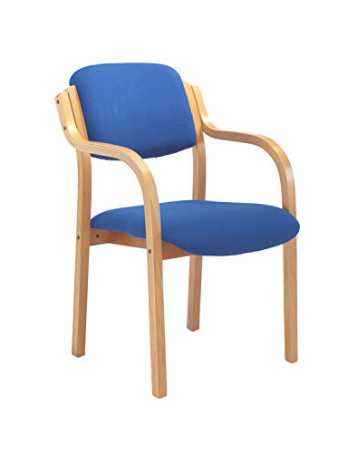 Office Hippo - Heavy Duty Office Chair For Reception, Meetings And Waiting Room. Blue Stackable Arm Chair With Sturdy Wooden Frame & Upholstered Durable Seat Cushion. Max 115kg Weight