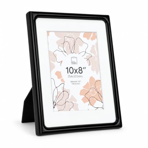 "Inov8 Framing Solid Wood Picture Photo Frame Black 10x8"" (25 x 20 cm) with Rounded Internal Corners and 5x7"" Mount - 19mm Wide Frame Moulding"