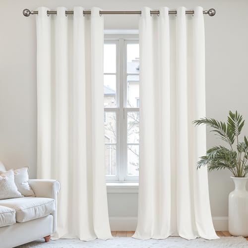 YoungsTex 96 Inches Long Velvet Curtains for Living Room 2 Panels, Ivory White Window Treatments with Grommet Floor Length Drapes Privacy for Dining Bedroom, 52 X 96 Inch