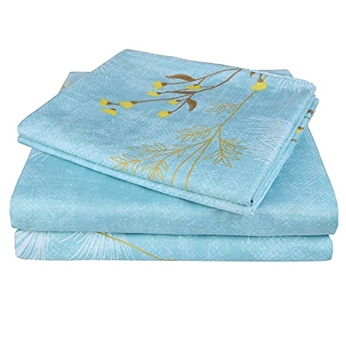 JSD Floral Sheet Set Queen Printed Bed Sheets, 4 Piece Brushed Microfiber Sheets Deep Pocket, Ultra Soft Hotel Quality Bedding Sheets, Blue