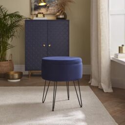 GFW Avery Soft Velvet Storage Stool Midnight Blue