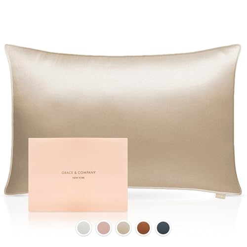 Grace & Company Silky Satin Pillowcase for Hair & Skin, Oeko-Tex Certified Satin Silk Pillowcase with Zipper - Ultra Smooth Gold Pillowcases Standard Size 20???x26??? - Opal