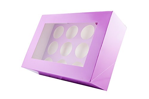 Bakers Toolkit Card Cupcake Boxes Holds 12 Cakes with Window, Lilac/ Purple