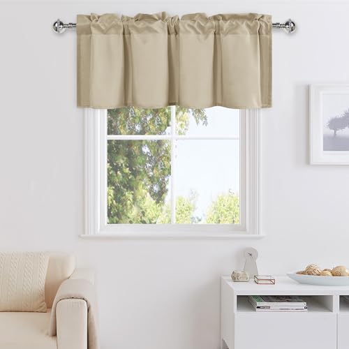 DWCN Valance Curtains, 1 Panel, 42 X 18 Inch, Khaki - Solid Short Topper, Rod Pocket, Room Darkening, Curtain for Living Room, Kitchen, Bathroom, Basement