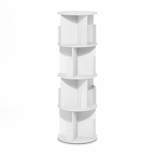 Furinno DALY 4-Tier Freestanding Rotating 360 Display Bookshelf, Bookcase, Storage Rack, White