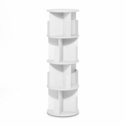 Furinno DALY 4-Tier Freestanding Rotating 360 Display Bookshelf, Bookcase, Storage Rack, White