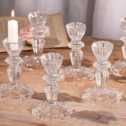 Simeitol Glass Candlestick Holders Set 6PCS, Clear Taper Candle Holders Bulk, Crystal Tall Candle Holder for DIY Wedding, Festival, Party, Table Decor