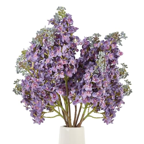 4PCS 25.6inch Lilac Artificial Flowers Purple Fake Delphinium Long Stem Silk Real Touch Flower Faux Lilac Floral Arrangement for Tall Vase Table Centerpieces Wedding Garden Home Decoration???Purple???