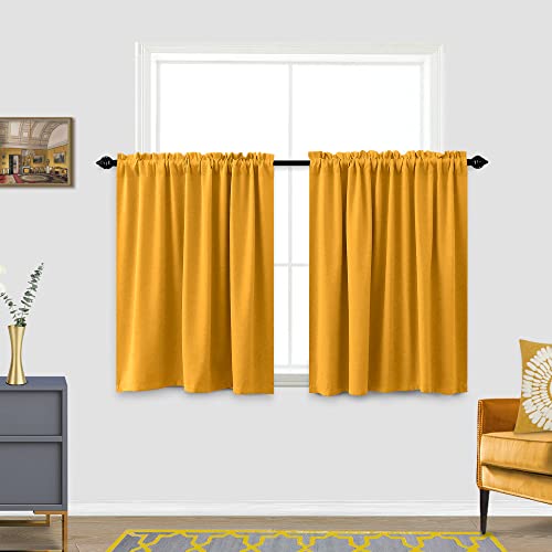 KOUFALL Yellow Kitchen Curtains 24 Inch Length Set of 2 Pack Rod Pocket Short Curtains for Small Bathroom Windows