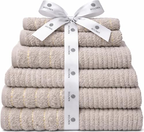"BIOLINEN 100% Cotton Bath Towel ??? Ultra Soft & Highly Absorbent 30""x60"" Towel, Quick Dry Spa Quality for Home, Gym & Hotel ??? Grey (1 Pack) (Dove, 6 Pack)"