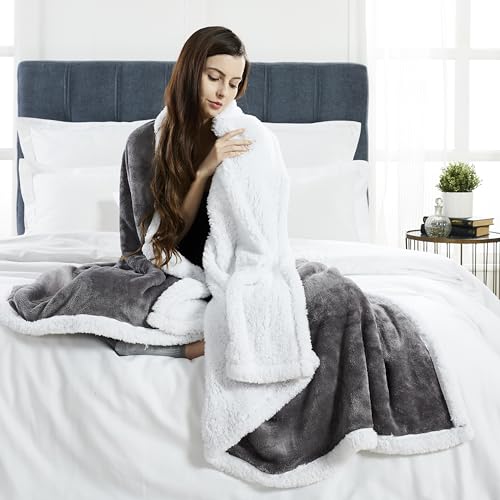 Penguin Home Solid Sherpa Blanket, Microfiber Throw for All Season, Throws for Sofa Fluffy Blanket Bed Throw for Bedroom, Throw/Single Size -130 X 150 cm (Charcoal Black)