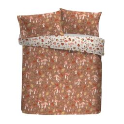 Fusion Woodland Dreams Double Duvet Cover Set, 52% Recycled Polyester 48% Cotton, 200x200cm, Natural, Floral Pattern, Reversible, with 2 Pillowcases, Orange