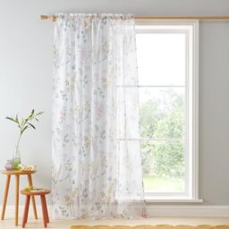 Catherine Lansfield Emilia Floral 55x54 Inch Slot Top Voile Curtain Panel White