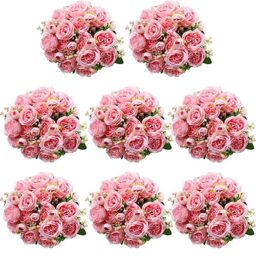 Geosar 8 Bundles 40 Heads Artificial Peonies Silk Flowers Pink Fake Peony Bouquet Faux Peonies Flowers Bulk for Decoration Vase Florals Arrangements Wedding Home Party Table Centerpiece