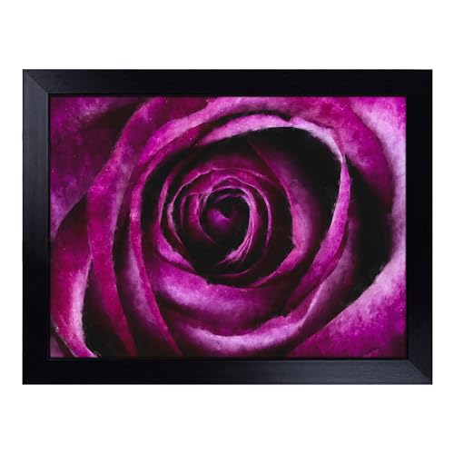 Lap Tray with Bean Bag Cushion, Striking Purple Rose Art - Handmade in the UK, Raised Wooden Edge, Padded Cushion, Heat-Resistant Wipe-Clean Surface, for Meals, Laptops and Crafts