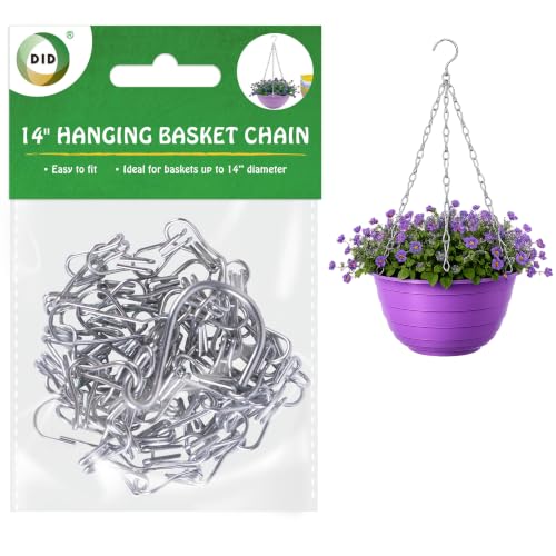 DID 14 Inch Hanging Basket Chain Heavy Duty Support Chain for Hanging Flower Baskets Planters Pots Garden Patio Balcony Outdoor Indoor Use Easy Fit Metal Chain for Baskets Up to 14 Inch Size
