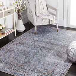 SAFAVIEH Traditional Rug Ideal for High Traffic Areas - Machine Washable and Non Slip - Tucson Collection, Short Pile, in Blue and Beige, 152 X 244 cm