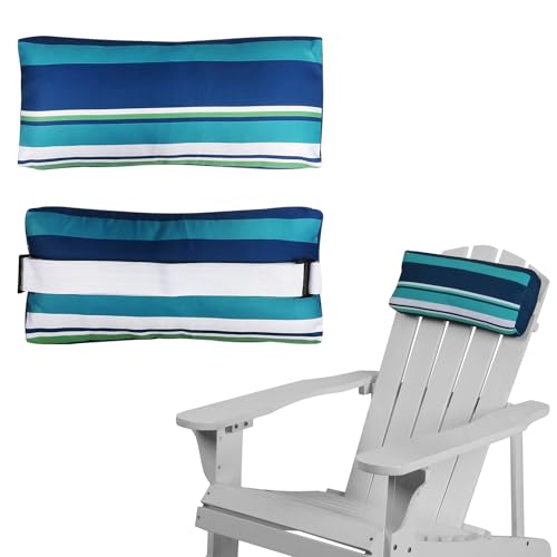 Rasugarlary Chaise Lounge Head Pillow, 2 Pack Outdoor Lounge Chair Pillows with Elastic Strap Water Resistant Lounge Head Resting Pillows for Patio Backyard Beach Pool Garden Recliner(Blue Stripes)