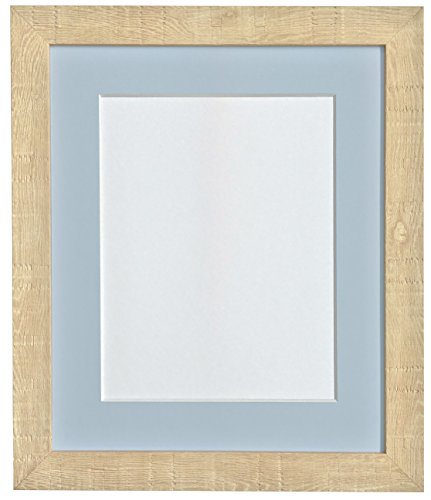 FRAMES BY POST Deep Grain Picture Photo Frame, Recycled Plastic, Light Brown with Blue Mount, 18 x 12 Image Size 14 x 8 Inch