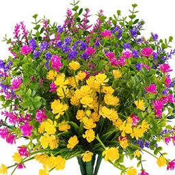 KLEMOO 12 Bundles Outdoor Artificial Fake Flowers UV Resistant No Fade Boxwood Faux Plastic Shrubs Plants for Garden Patio Porch Window Box Home Wedding Farmhouse Hanging Décor