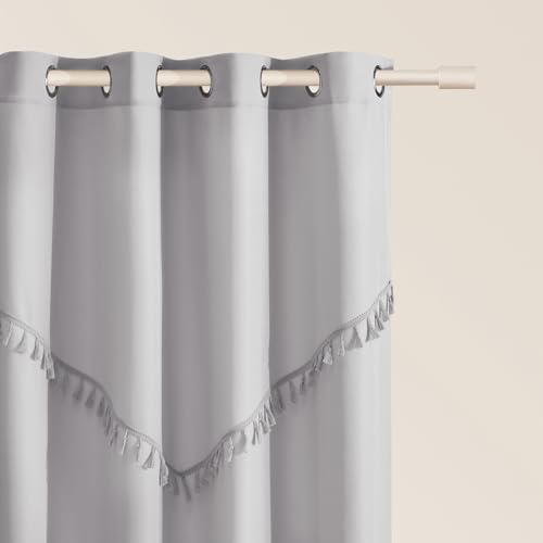 ROOM99 Chloe Curtain with Silver Eyelets 140 x 260 cm Width x Height Sliding Curtains Modern Curtain Living Room Bedroom Light Grey 1 Piece