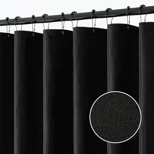 ANRODUO Black Extra Long Linen Shower Curtain, 108 Inch Long Heavy Duty Fabric Shower Curtain Set with 12 Metal Hooks, Waterproof Decor Machine Washable for Bathroom Bathtub Hotel, 72 x 108