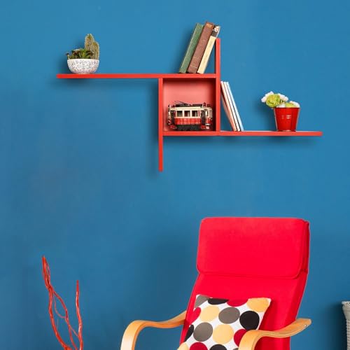 Stylish Red Wall Shelf, 100 cm x 50 cm x 18 cm, 100% Melamine Coated Particle Board, 16 mm Thick, Perfect for Modern Home Decor & Storage Solutions