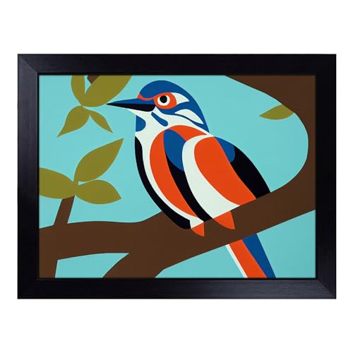 Lap Tray with Bean Bag Cushion, Kingfisher Bird Abstract - Handmade in the UK, Raised Wooden Edge, Padded Cushion, Heat-Resistant Wipe-Clean Surface, for Meals, Laptops and Crafts