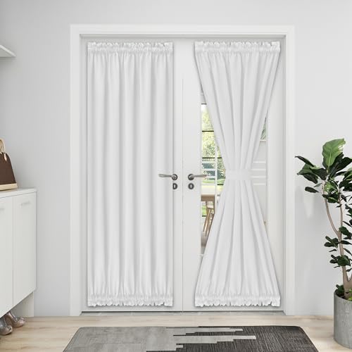 Easy-Going Blackout Door Curtains, Rod Pocket Privacy Light Filtering Sidelight Curtains French Door Curtains with Tieback, 1 Panel, 52x72 inch, White